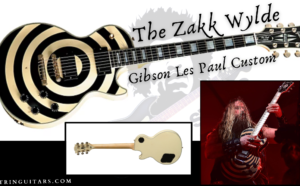 zakk wylde gibson les paul custom- Feature Image of Zakk playing his guitar live and an image of his guitar from the front and back