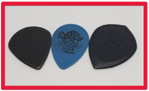 Acoustik Attak - Image of 3 different picks the Jazz, the Teardrop and the Stealth