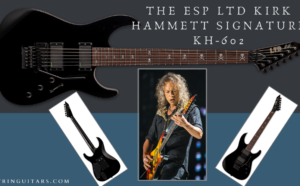 Kirk Hammett Signature Guitar-feature image of the artist and his guitar full image and front and back