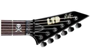 Kirk Hammett Signature Guitar-feature image of the Reverse Head stock with artist signature