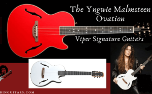 yngwie malmsteen signature guitar- Feature Image of two signature guitars with a image of the artist