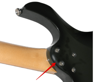 guitar neck construction- an image of the superstrat from behind with bolt-on neck contoured heel design
