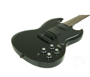Epiphone Tony Iommi Signature G 400 -an image of the Guitar hardware and power station with controls