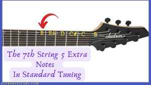 6 string vs 7 string guitar-Image of headstock and neck to JS Dinky JS22-7 HT showing 5 Extra notes on the 7 string with B Tuning