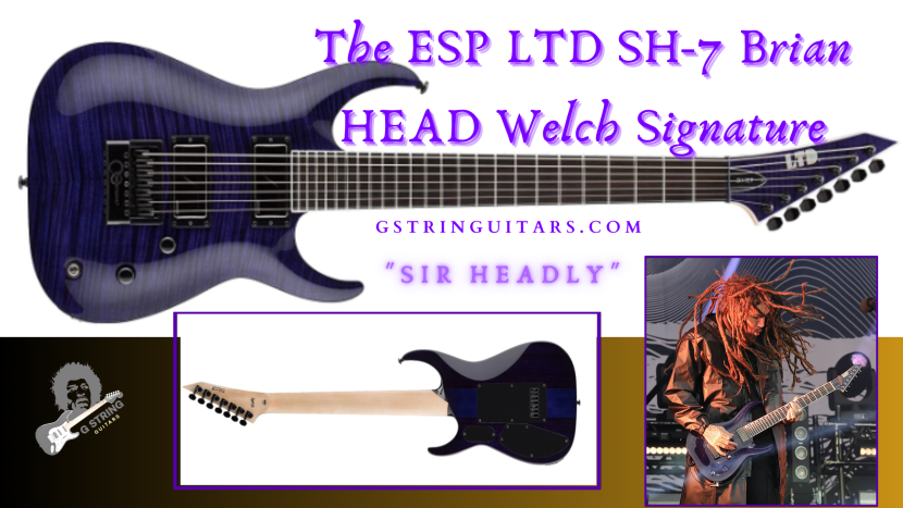 brian head welch signature guitar-Feature Image of Artist playing live and image of full guitar front and back