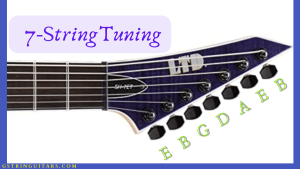 6 string vs 7 string guitar-Image of headstock ESP LTD SH-7 headstock with 7 string standard tuning