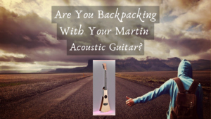 Martin Steel String Backpacker Acoustic Guitar-Image of a hitch hiker on a empty highway with the guitar and a backpack