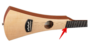 Martin Steel String Backpacker Acoustic Guitar-Image of the guitar front showing where the 15 fret connects to the body