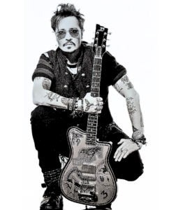 johnny depp guitar-Image of Johnny Depp holding his Alliance series signature guitar 