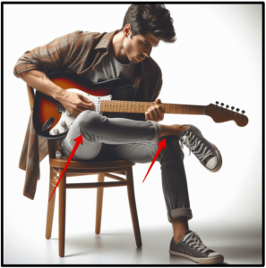 prevent hand pain-image of a man playing guitar in a casual position with his right leg over his left