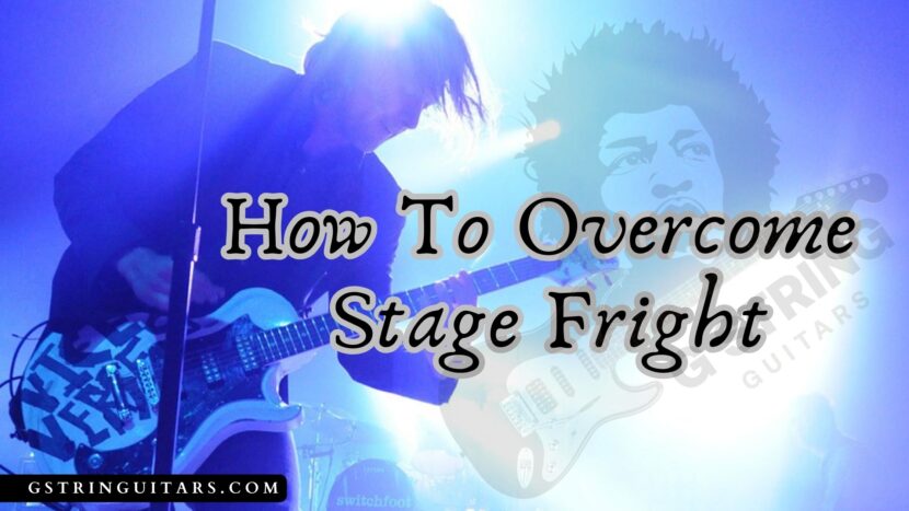 how to overcome stage fright with- and image of a guitarist onstage playing live