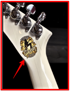 Jason hook signature guitar-Image of the guitars Artist logo behind the headstock