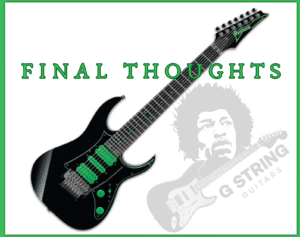 Ibanez Steve Vai 7 string-Image of the Ibanez Universe UV7OP BK with the words FINAL THOUGHTS across the image Ibanez Steve Vai 7 string-Image of the Ibanez Universe UV7OP BK with the words FINAL THOUGHTS across the image