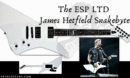 esp ltd james hetfield snakebyte-Blog Banner for Post with front and back of guitar and the Artist singing live in concert