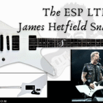 esp ltd james hetfield snakebyte-Blog Banner for Post with front and back of guitar and the Artist singing live in concert