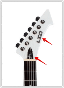 ESP Ltd James Hetfield Snakebyte - Image of the Guitars Head Stock with Artists Signature on the Truss Rod Cover ESP Ltd James Hetfield Snakebyte - Image of the Guitars Head Stock with Artists Signature on the Truss Rod Cover
