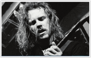 ESP Ltd James Hetfield Snakebyte - Black and White Image of JH during his early days playing live