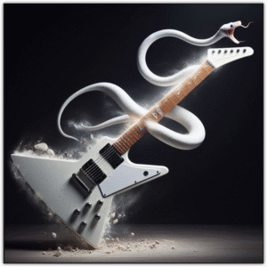 ESP Ltd James Hetfield Snakebyte - Image of 2008 Gibson Explorer in White with a White Snake wrapped around the guitar