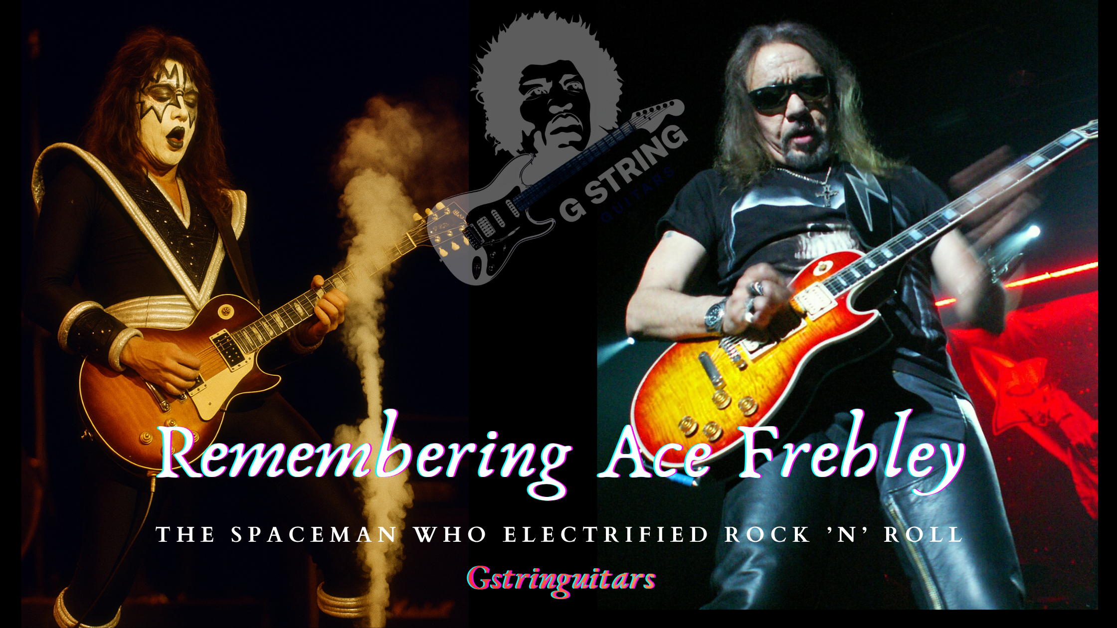 Remembering Ace Frehley - feature image of Ace as the spaceman and Ace without makeup