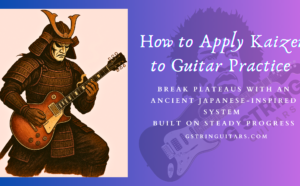 How To Apply Kaizen To Guitar Practice - The feature blog post image of a Samurai playing Guitar