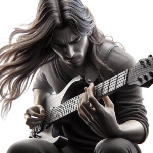 Baritone Electric Guitar - An Image of a a long haired guitarist playing an Electric Guitar Baritone Electric Guitar - An Image of a a long haired guitarist playing an Electric Guitar